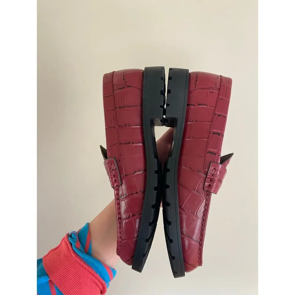 NWOB Coach Red Croc Embosed Loafers Womens Size 5.5/ EUR 36